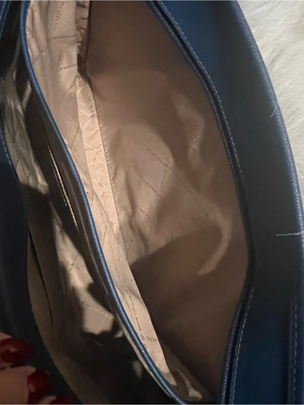 Michael Kors Brown Monogram Tote with Blue Trim and Gold Hardware
